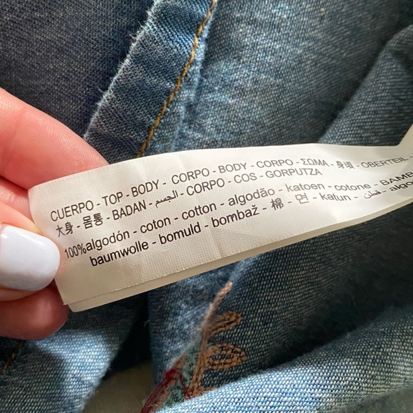 Zara Denim Embroidered Geo Shapes Midi Halter Dress XS - Picture 16 of 16